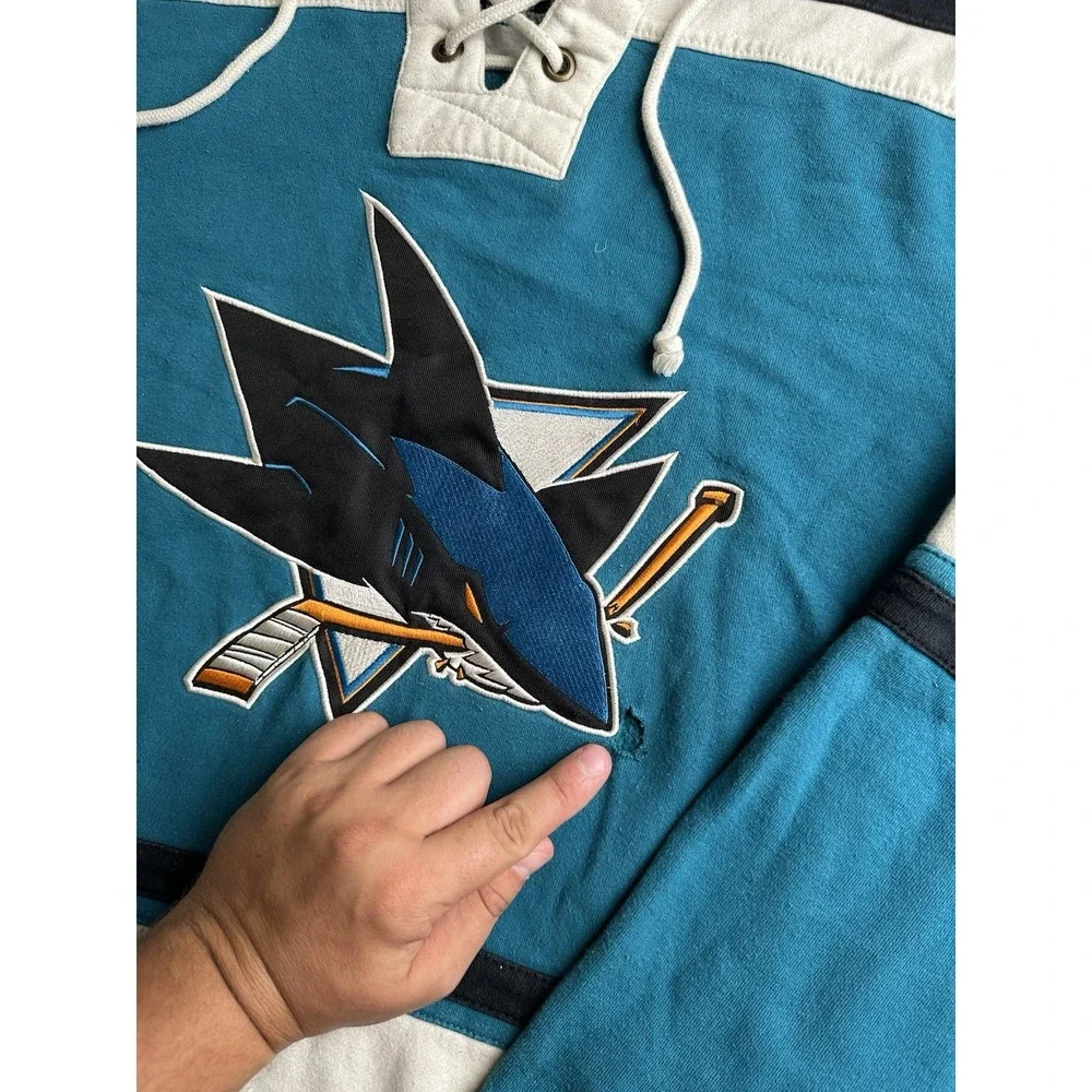 Mens 47 San Jose Sharks NHL Lace Up Hoodie Sweatshirt Teal, Size 2XL